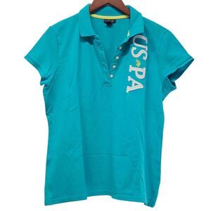 USPA Polo Shirt Henley Size XL Y2K Spelled Out Logo Rugby